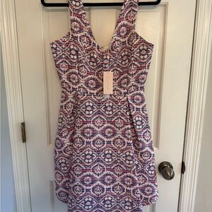 Hutch Ivory Multi V-neck Dipped Hem Dress